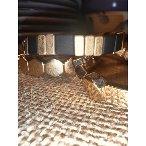 Gold Black Geometric Hexagonal & Square Flat Bead Stretch Bracelets--Set of 3 - Picture 10 of 12